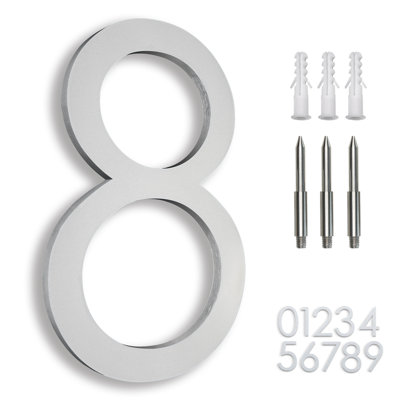 Numéro de maison 8 po en aluminium massif antirouille, flottant ou encastré
