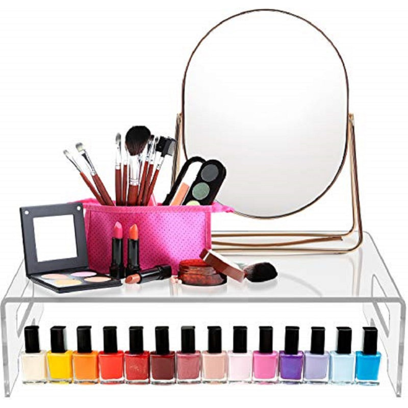 Acrylic Display Riser With Tray Handles(Big Size), 4" H x 15" W x 10" D