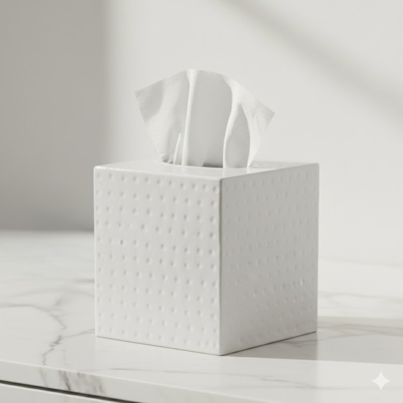 Couvercle de boîte à mouchoirs en métal martelé à la main, Blanc classique