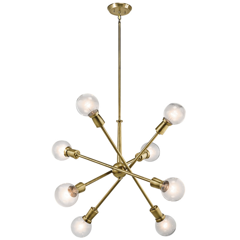 Armstrong 8 - Light Sputnik Modern Linear Chandelier, Natural Brass