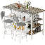 Îlot de cuisine avec sièges et rangement, table bistro et chaises, ensemble de 2 avec 5 tablettes, petite table de bar moderne et 2 tabourets rembourrés en polyuréthane avec dossiers pour les petits espaces-652573670