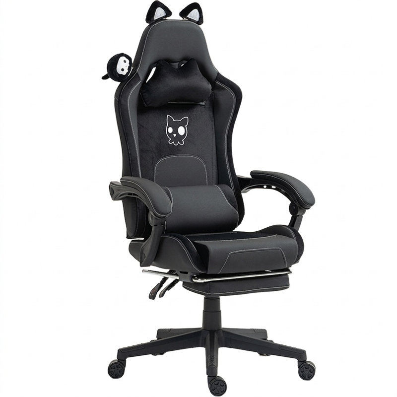 Fauteuil de jeu de course et de course inclinable, réglable et ergonomique en cuir avec repose-pieds, Noir