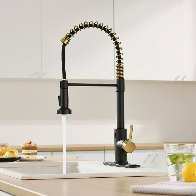 Robinet de cuisine sans contact, robinet de cuisine intelligent automatique mains libres, Noir et or