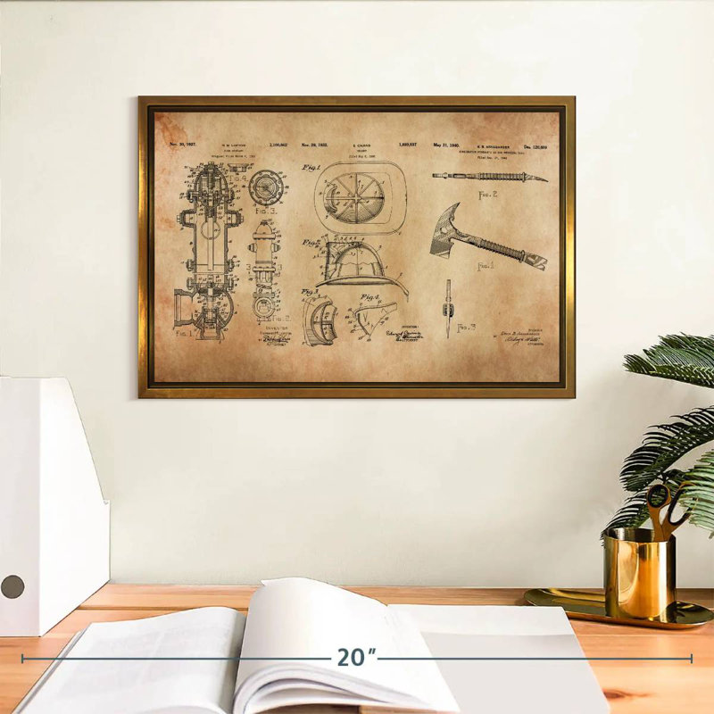 Brevet d'équipement de pompier, Cadre flottant doré, 13 po x 9 po