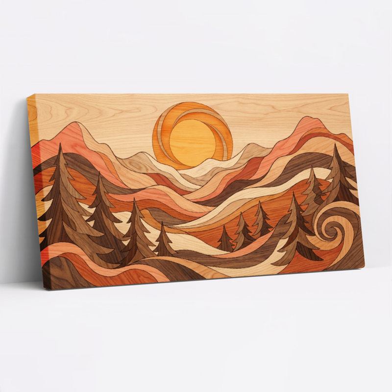 Ensemble de 1 tableau sur toile tendue représentant un coucher de soleil sur un paysage de montagne, 4020