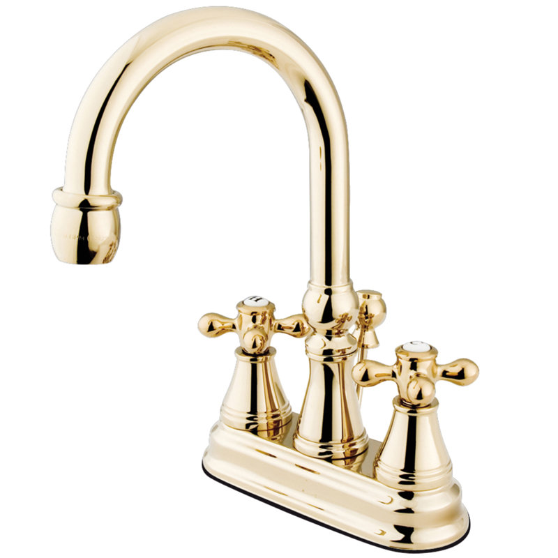Robinet de salle de bain central à fixation à deux poignées à 3 trous à fixation sur le comptoir 4 po Kingston, Laiton poli