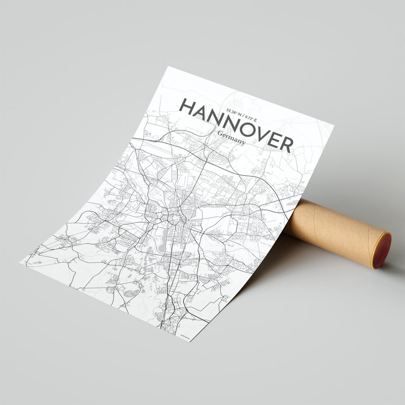 «Hannover City Map», impression, H 17 po x l 11 po, Gris / blanc