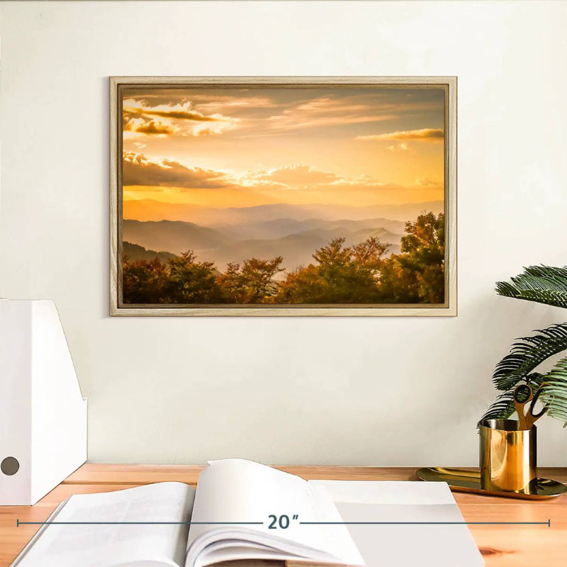 Blue Ridge au lever du soleil, Cadre flottant en bois naturel, 13 po x 9 po