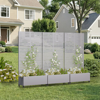 Lit de jardin surélevé extérieur autoportant en métal avec écran d'intimité Boîte à fleurs en métal avec treillis pour plantes grimpantes