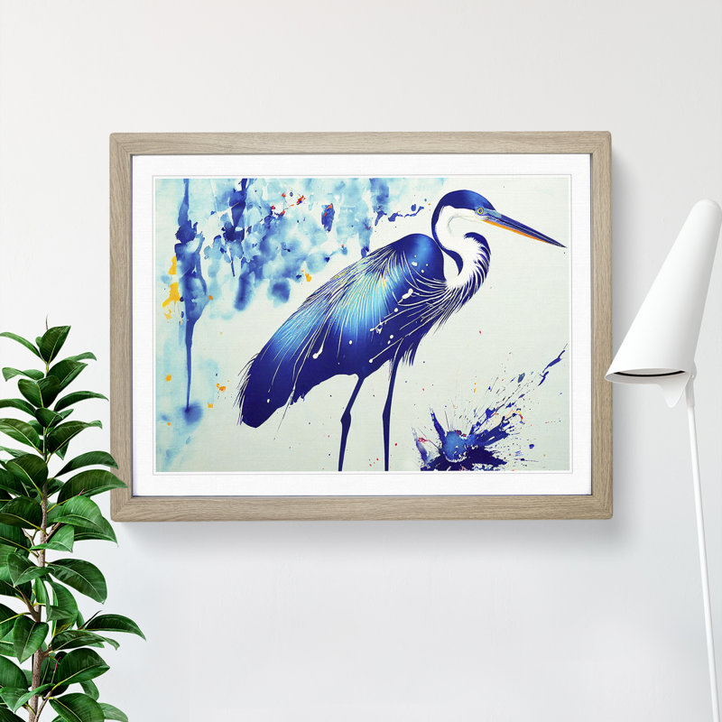 XH1022-8086X Splashed Heron Bird Vol.2 Abstract - Single Picture Frame Print, Oak Framed, 34cm H x 46cm W x 2cm D