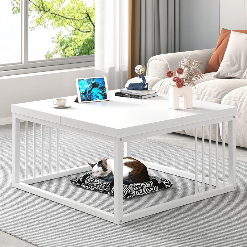 Table basse industrielle en bois et métal, Blanc