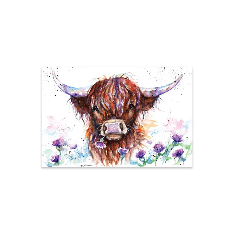 «Highland Cow parmi les chardons» par BebesArts - impression non encadrée