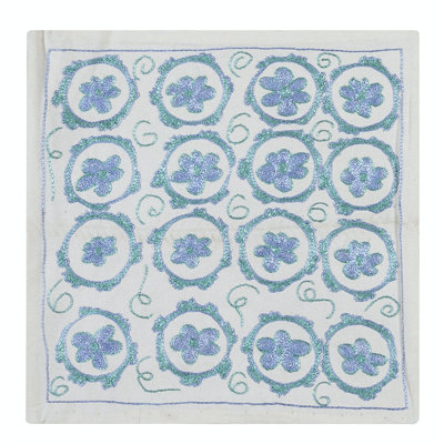 Housse de coussin en soie à motif marguerite, coussin en dentelle authentique, coussin en coton brodé à la main Suzani. 17 x 17 po