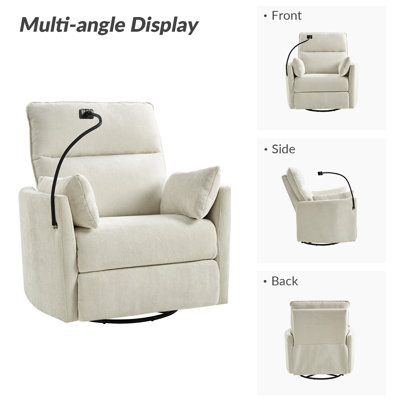 Talana Contemporary 38" Power Rocking Swivel Nursery Recliner with USB