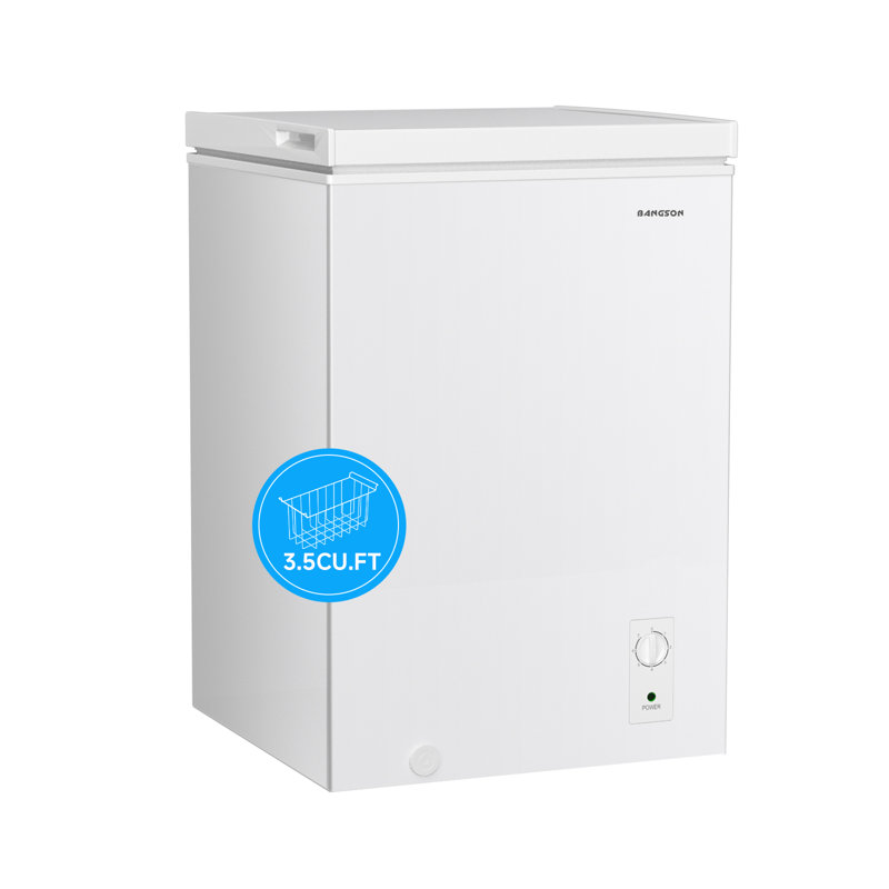 BANGSON 3.5 Cu Ft Small Chest Freezer, Deep Freezer with Basket for Garage, Home, Kitchen & Apartment，White, White