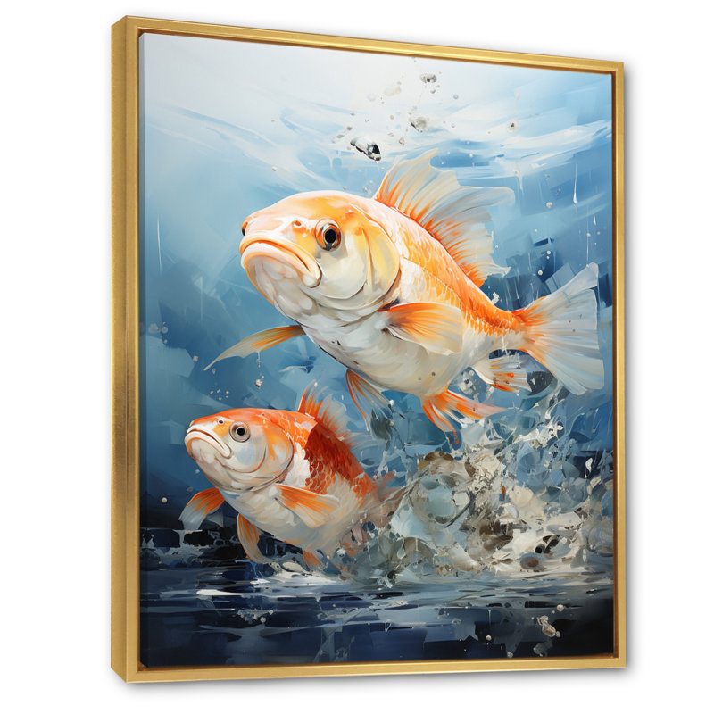 «Fishing Carp Collage I», reproduction d'art sur toile, H 32 po x l 16 po x P 1 po, Cadre flottant doré