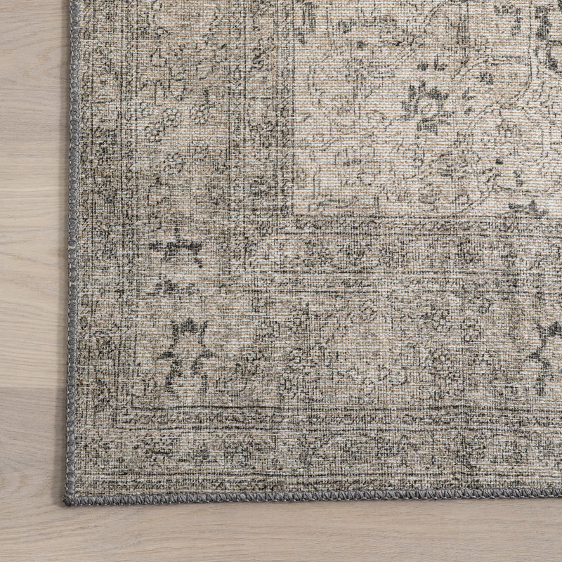 Jeccica Distressed Vintage Medallion Jute Blend Polyester Area Rug, Rectangle 9' x 12'
