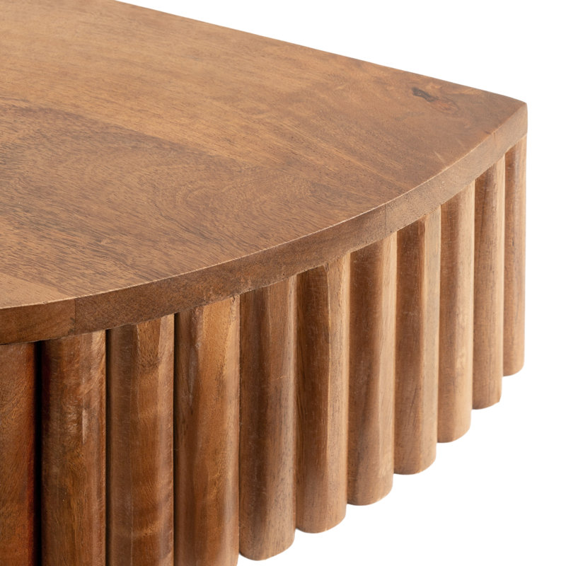 Kristie Half-circle Mango Solid Wood Floating Shelf with Drawer, Medium Wood