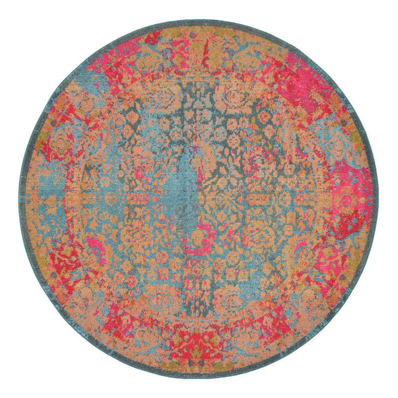 Eddins Washable Oriental Indoor Rug, Round 8'