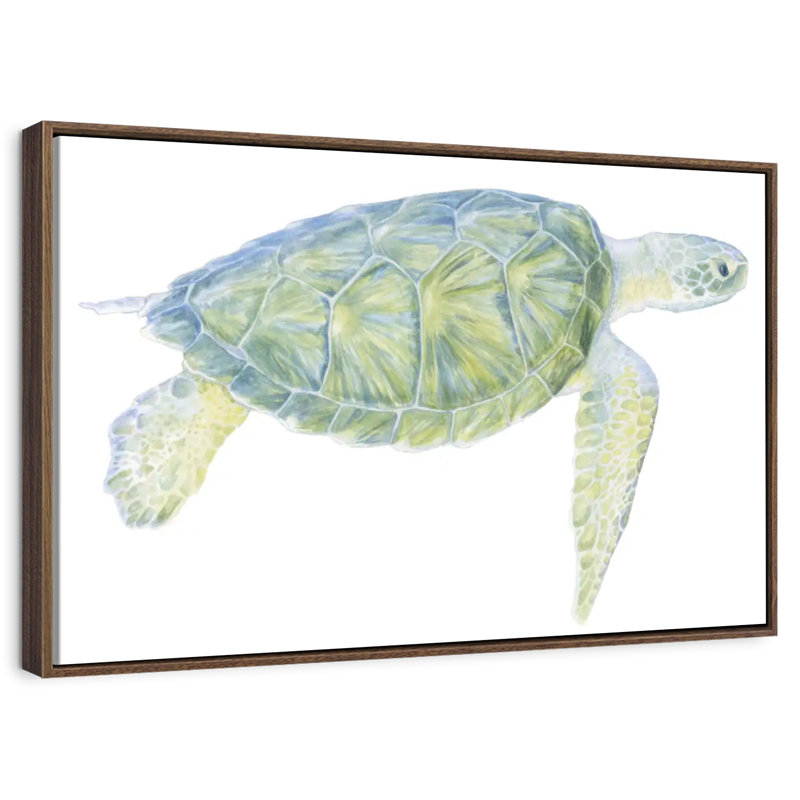Tortue de mer tranquille I, 25 po x 17 po, Cadre flottant noyer