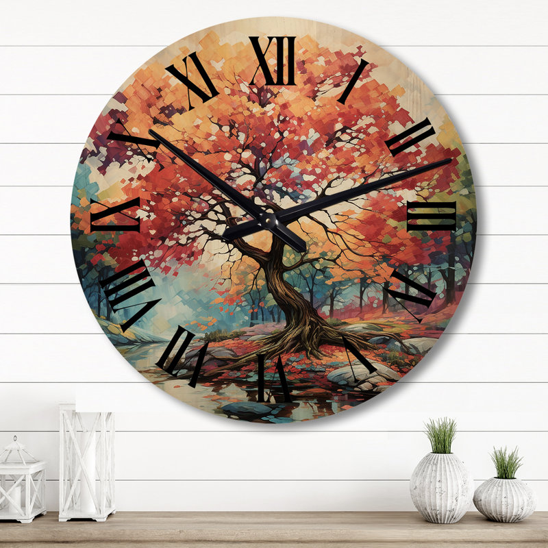 Horloge murale en bois massif Rollinghill, Grand