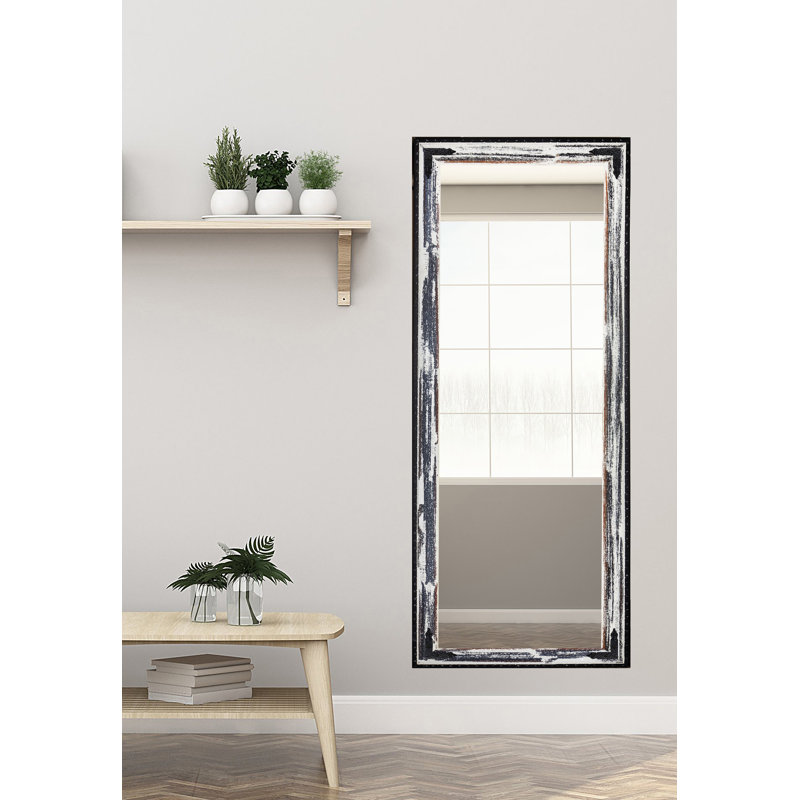 Grand miroir contemporain moderne & pleine longueur Kasota, H 59,5 po x l 20,5 po, Ivoire délavé rustique et noir