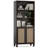 Tall Bookcase with Rattan Doors, 5 Tier Storage Wood Shelves Large Bookshelf for Library, Living Room, Bedroom, Home Office - Freestanding Organizer with Adjustable Shelves, Natural Accent Cabinet-1254187643