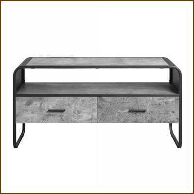 TV Furniture | Modern 39” TV Stand with Drawers, Black Metal Frame, Faux Concrete Gray, Fits 42” TV | TV Size Ranges | Metal