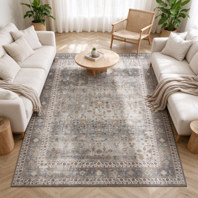 Area Rug, Machine Washable Rug, Non-Slip Traditional Floor Cover Foldable Carpet for Living Room, Bedroom, Dining Room