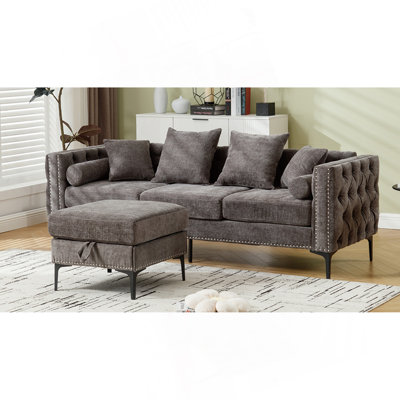 85" Chenille Tufted Sectional Sofa