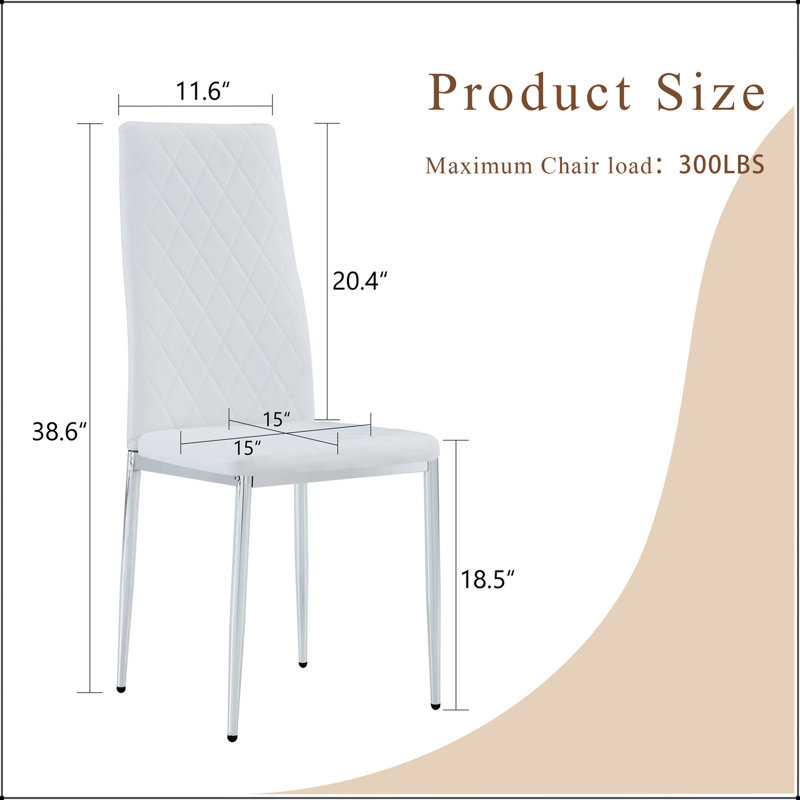 Chaise de salle à manger moderne en polyuréthane blanc avec pieds argentés - ensemble de 6, 6, White