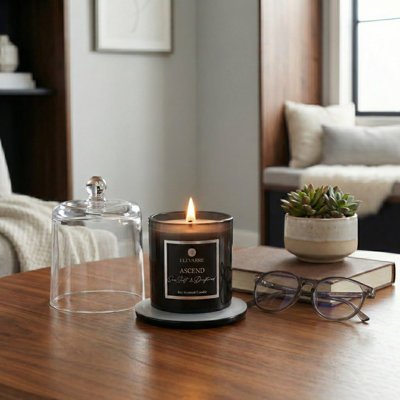 Freelon Modern Decor Scented Candle With Glass Lid For Living Room Accent - Decorative Display For Bedroom, Bookshelf Or Coffee Table Centerpiece- 5"