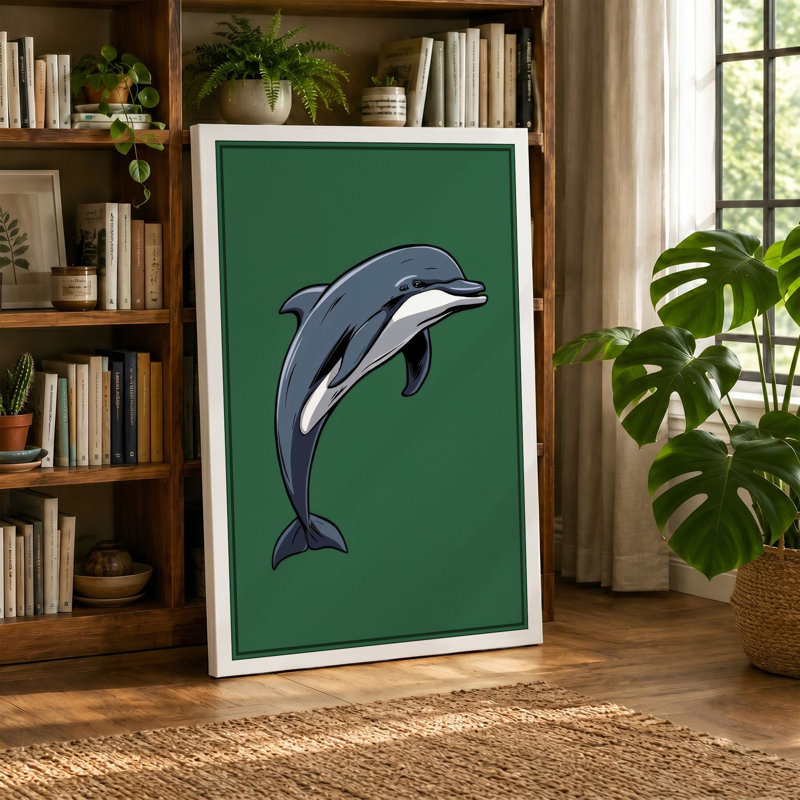 Leaping Dolphin Modern - Wrapped Canvas, 18x12 - 45.7 x 30.5 cm, Black Border