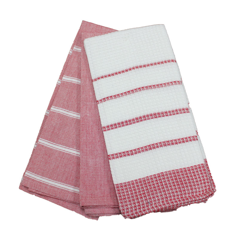 Kitchens Cotton Stripe Waffle Kitchen Towel Linen Set, Red