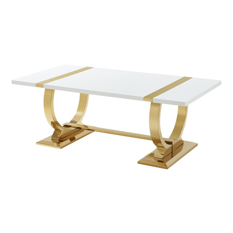 Table basse rectangulaire en forme de O avec base à tréteaux Frede, White/Gold