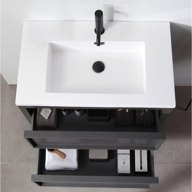 Meuble-lavabo simple 24 po Gonzalo, Gris anthracite