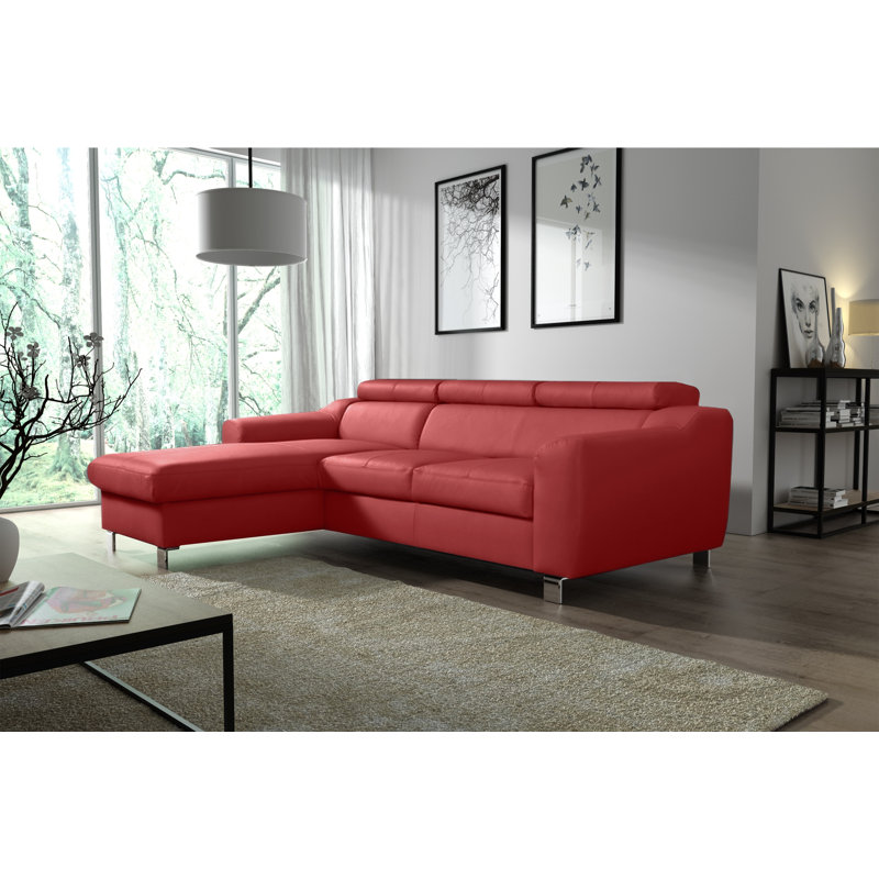 Alford Faux Leather Corner Sofa with Sleeping Function and Storage, Red, Left Hand Facing