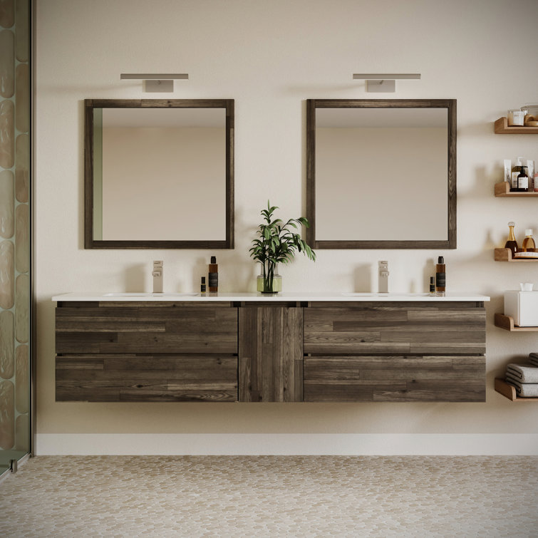 Fresca Formosa 84" Wall Mount Floating Double Sink Modern Bathroom Vanity Set with Top and Sinks - Faucets Not Included