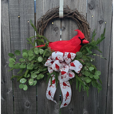 Cardinal And Greenery Wreath