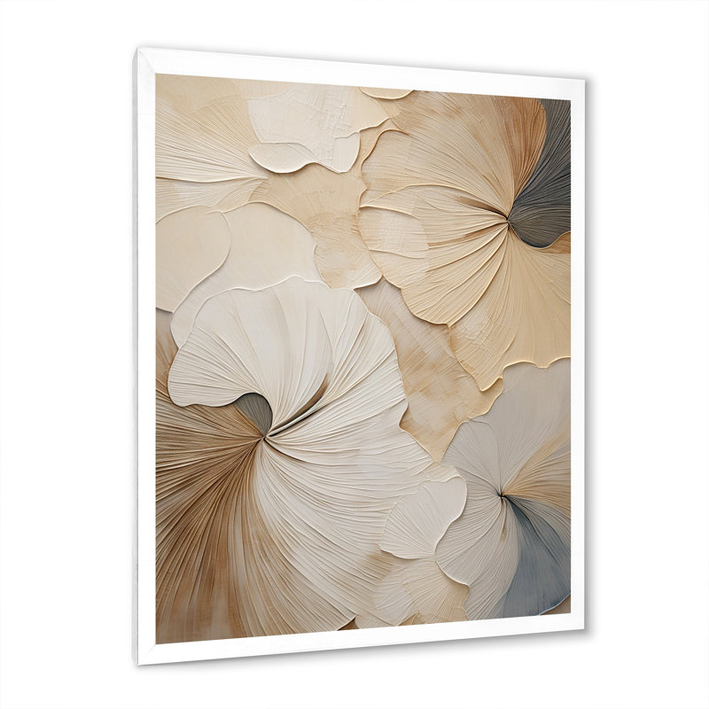 «Beige minimalisme élégance en fleurs», reproduction d'art sur toile, impression sur toile beige, Cadre photo unique, Blanc
