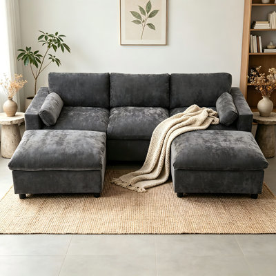 86.5" U-Shaped Sectional Sofa with Storage Pockets & 2 Movable Ottomans, 5-Seat Chenille Cloud Sofa