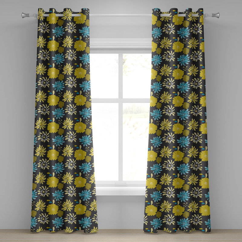 Rideau décoratif à œillets décoratif floral à 2 panneaux East Urban Home, 50 po, gris anthracite, L 50 po x L 108 po