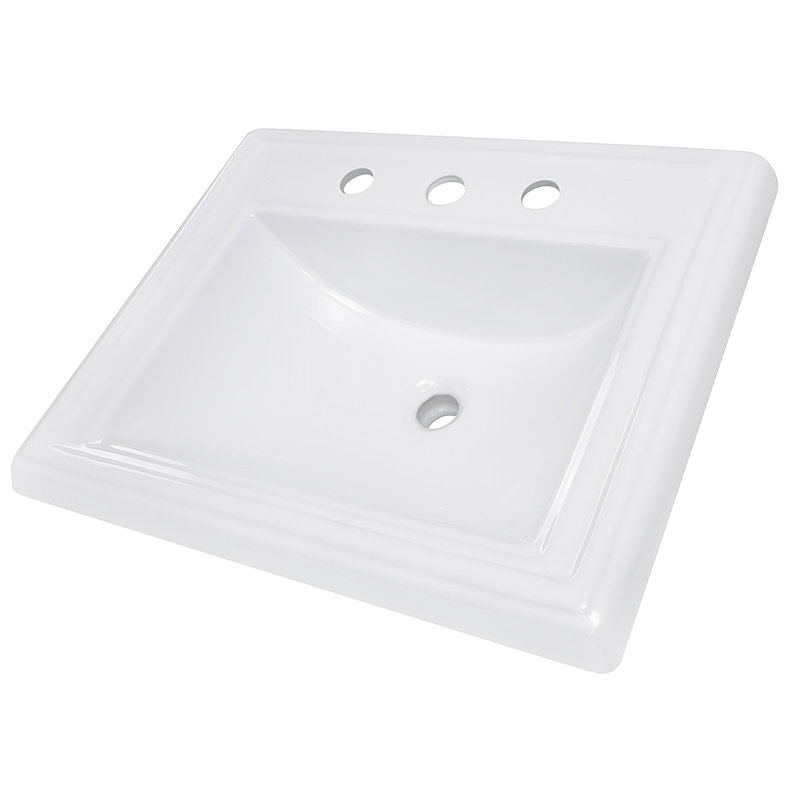 DI-2418-R8 White Ceramic Drop In with 3 holes 8 Inch spread, White, 3" Centers