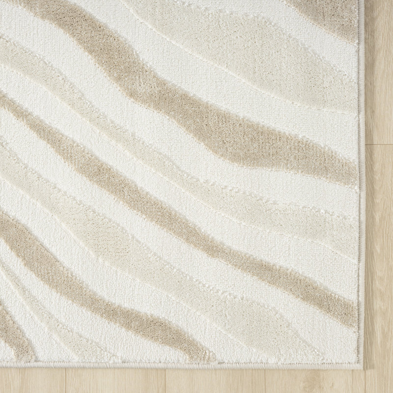 Abani Jenessa NTL190A Cream Beige Wave Area Rug, Rectangle 6' x 9'