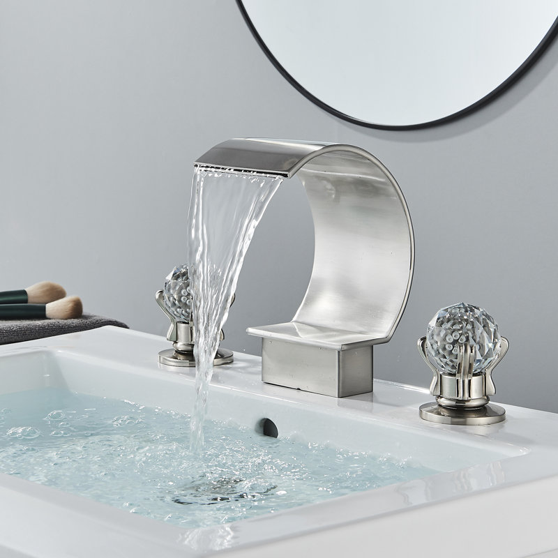 Robinet pour salle de bain à poignée en cristal avec bec à grand arc, robinet de lavabo en nickel brossé Mosson