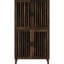 Armoire décorative haute en pin foncé à 4 portes, attrait rustique, tablettes réglables, armoire fonctionnelle pour maisons transitionnelles en pin, motifs complexes, influence asiatique, solution de rangement en bois Modern Living