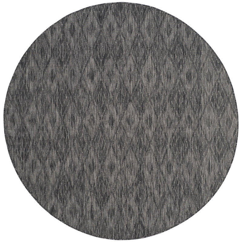 Ajacia Geometric Black Indoor/Outdoor Area Rug, Round 5'3"