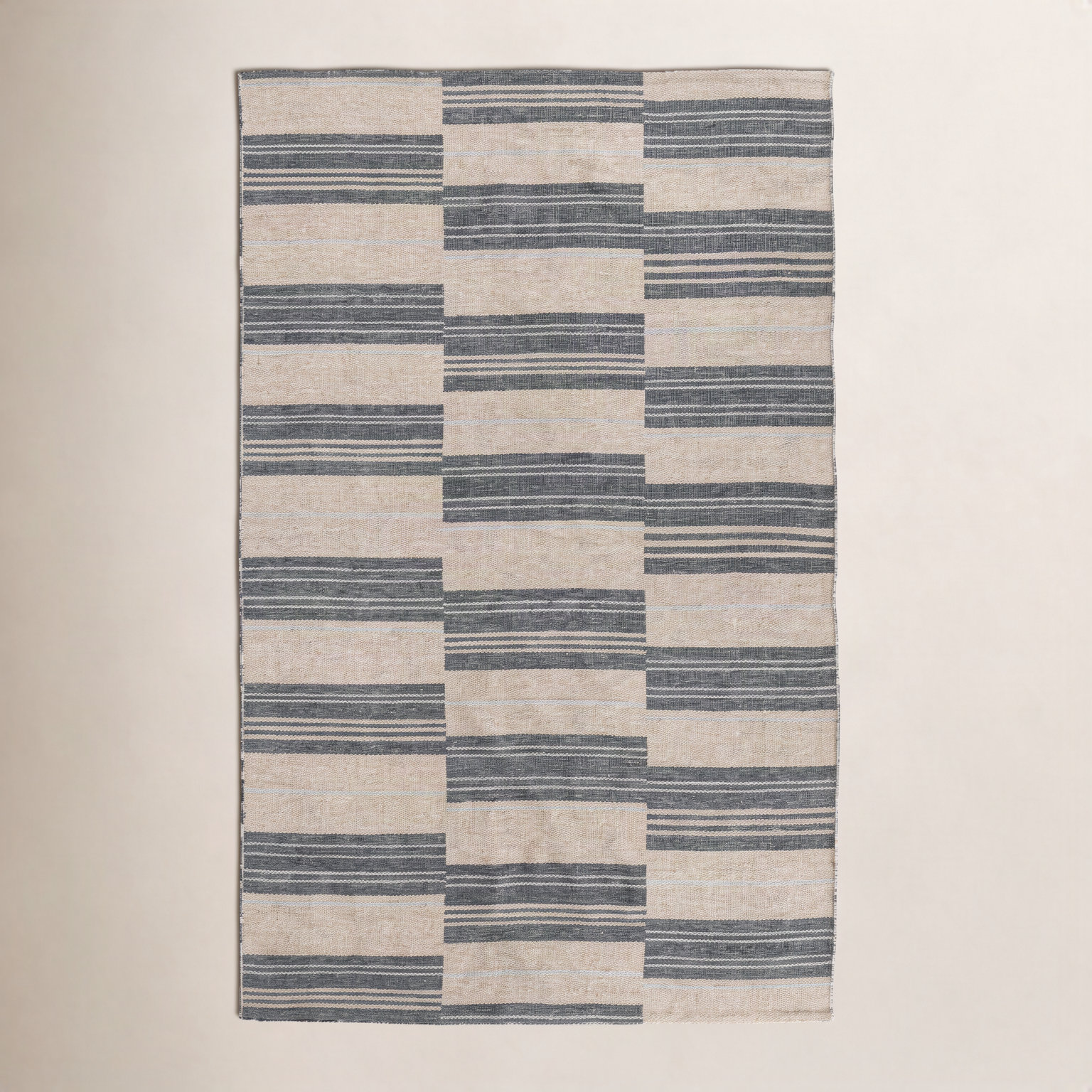 Cindy Charcoal Hand-Woven Striped Outdoor Rug, Rectangle 2' x 3'