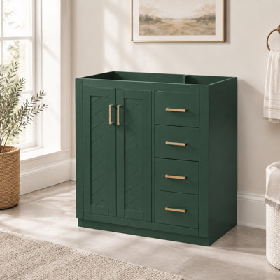 Meuble-lavabo de salle de bain de 74,6 cm (29,35 pouces) avec cadre en bois massif, armoire de rangement autoportante avec 3 tiroirs et portes à fermeture douce