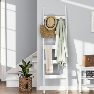 5-Tier Wooden Towel Rack with 4 Removable Hooks